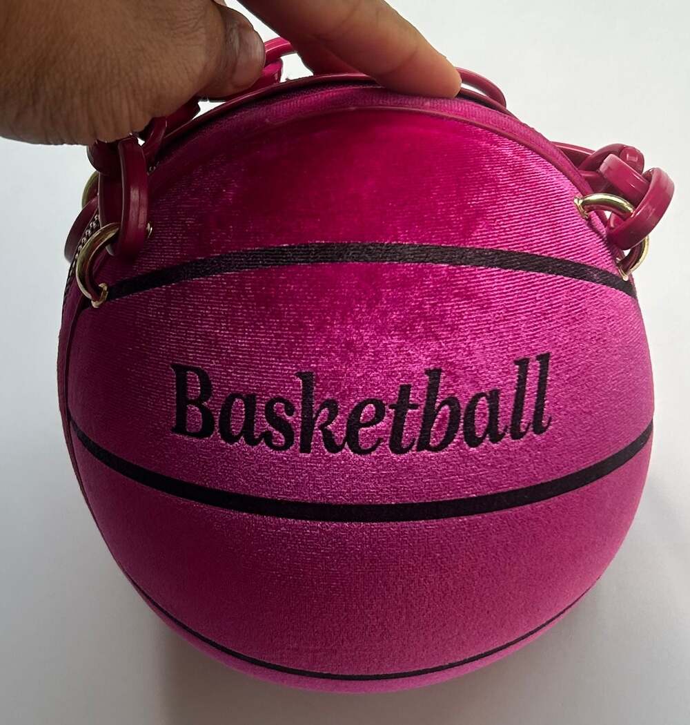 Hot Pink Velvet Basketball Shape Hand Bag with Pink Chain - Picture 1 of 7